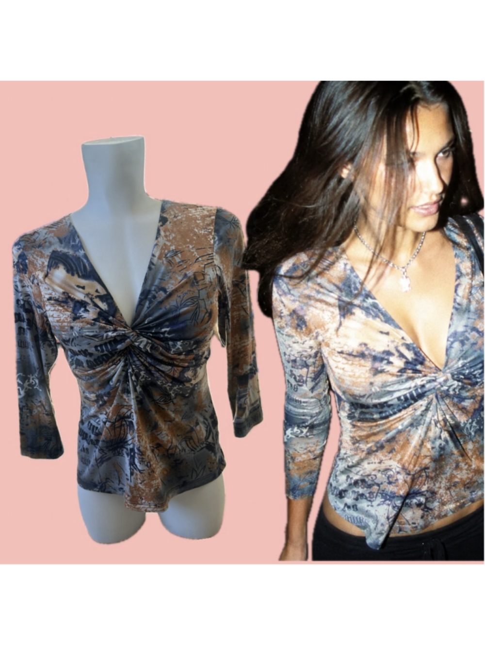 Vintage Y2K Selene Canada Abstract Twist Front Knit Top Size M – Artsy Print